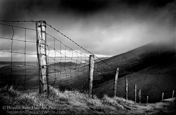 Winding road through the mountains on the Dingle peninsula Black and white